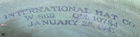 Contractor label printed on the inside of the fiber helmet shown to the left. This helmet was manufactured by the International Hat Co. of St. Louis, Missouri. Contract 10784 was issued on 28 January 1941 for $51,000.00 and was completed in June 1941. International Hat and Hawley Products of St. Charles, Illinois were the principal manufacturers of tropical helmets for the US military during WW2. Contractor label printed on the inside of the fiber helmet shown to the left. This helmet was manufactured by the International Hat Co. of St. Louis, Missouri. Contract 10784 was issued on 28 January 1941 for $51,000.00 and was completed in June 1941. International Hat and Hawley Products of St. Charles, Illinois were the principal manufacturers of tropical helmets for the US military during WW2.