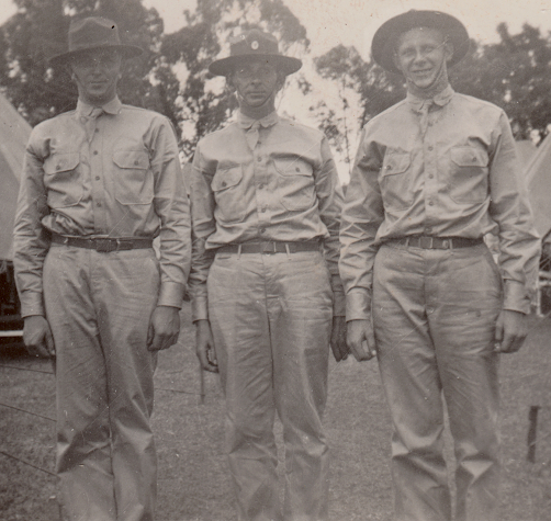 Soldiers stationed in Oahu, Hawaii in 1942 wearing khaki cotton uniforms with olive‐drab service hats. The service hat was difficult to store and maintain and was phased out in favor of the khaki cotton field hat and fiber helmet. Eventually, all three types of headgear were replaced by the M‐1 helmet liner for light field use. This hat is often referred to as a Campaign Hat. Enlisted men sometimes wore distinctive unit insignia, or the service cap badge attached to the front vent hole. Soldiers stationed in Oahu, Hawaii in 1942 wearing khaki cotton uniforms with olive‐drab service hats. The service hat was difficult to store and maintain and was phased out in favor of the khaki cotton field hat and fiber helmet. Eventually, all three types of headgear were replaced by the M‐1 helmet liner for light field use. This hat is often referred to as a Campaign Hat. Enlisted men sometimes wore distinctive unit insignia, or the service cap badge attached to the front vent hole.