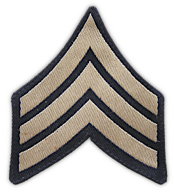 Cotton sergeant chevrons (4th grade). Washable chevrons designed to be worn with the khaki uniform were introduced in 1936. The chevrons were khaki colored embroidered on a dark blue cotton twill background. Chevrons were worn on each sleeve approximately midway between the shoulder and elbow. Cotton sergeant chevrons (4th grade). Washable chevrons designed to be worn with the khaki uniform were introduced in 1936. The chevrons were khaki colored embroidered on a dark blue cotton twill background. Chevrons were worn on each sleeve approximately midway between the shoulder and elbow.