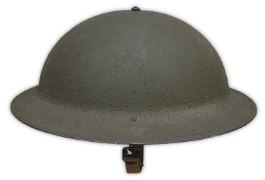 In addition to its primary role as a fatigue uniform, the two‐piece herringbone twill uniform was also used for field training and eventually became the standard issue hot and tropical weather combat uniform.  When used in the field, the uniform was often worn with the steel helmet. Shown here is the model M1917‐A1, a pre‐war design that improved upon the WWI helmet, and was used in a limited role by US forces throughout WW2.