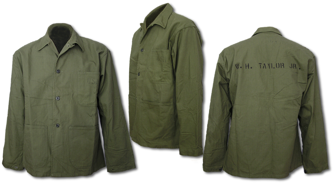 U.S. Navy N-3 Utility Jacket front, side, and rear views.