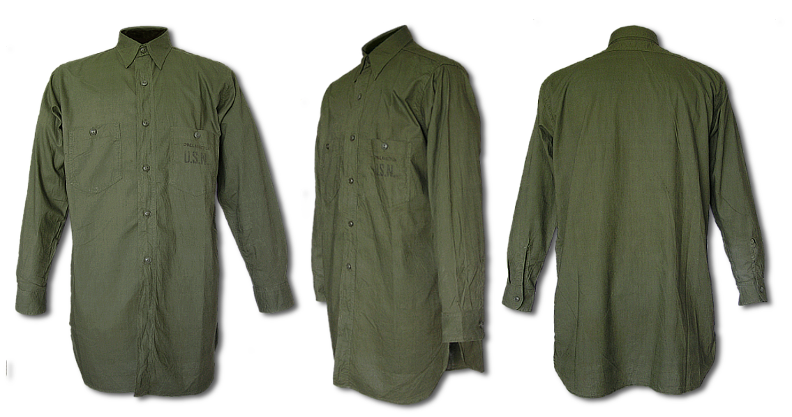 U.S. Navy N-3 Utility Shirt front, side, and rear views.