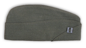 Right side of Navy officer's aviation winter garrison cap showing rank insignia at front.