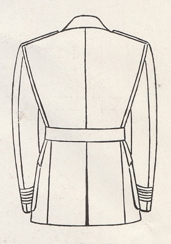 Rear view catalog illustration of Navy aviation winter working coat.