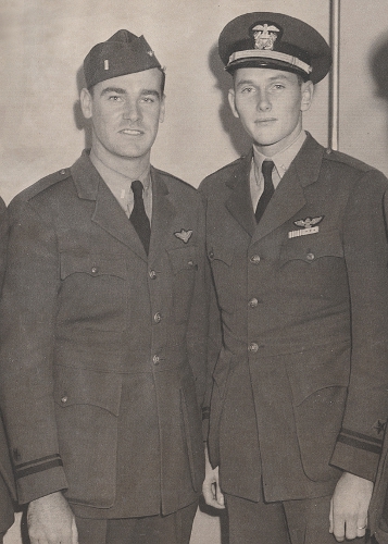 Helldiver pilots Lieutenant Junior Grade John S. Lansing (left) of New Rochelle, NY and Lieutenant Junior Grade B. G. White (right) of Boston, MA wear the aviation winter working uniform in March 1944.