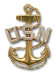 Close-up view of Chief Petty Officer's cap device.