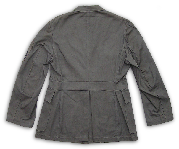 Back view of Chief Petty Officer's gray working coat.
