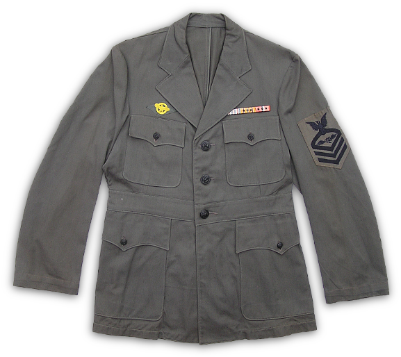 Front view of Chief Petty Officer's gray working coat.