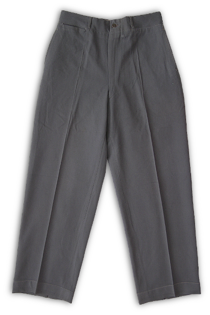 Front view of US Navy gray working trousers.