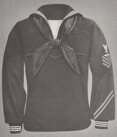 This is an illustration from the 1941 Navy Uniform Regulations showing the front of the dress blue jumper.