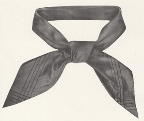 This illustration from the 1941 Navy Uniform Regulations shows the Neckerchief folded, rolled, and tied with a square knot.
