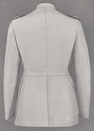 An illustration showing the back of the khaki cotton working coat as it appeared in the 1941 Navy Uniform Regulations manual.