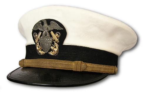 U.S. Navy officer's service cap with white cover.